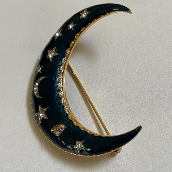 Unique Vintage Style Crescent Moon & Star Brooch - Picture 2 of 4